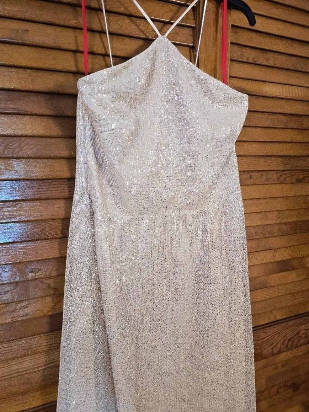 Gold Sequin Halter Midi Dress Size 12 Formal Wedding Guest Evening Gown - Picture 13 of 15